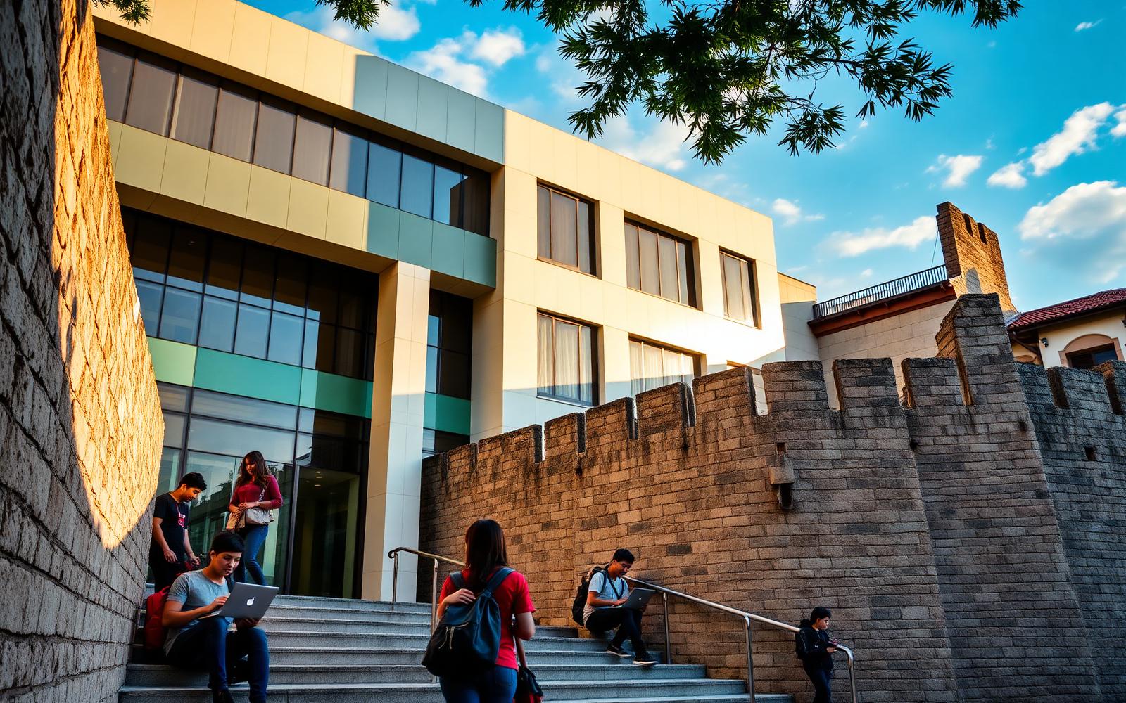 Mapúa University modern engineering building beside the historic Intramuros walls