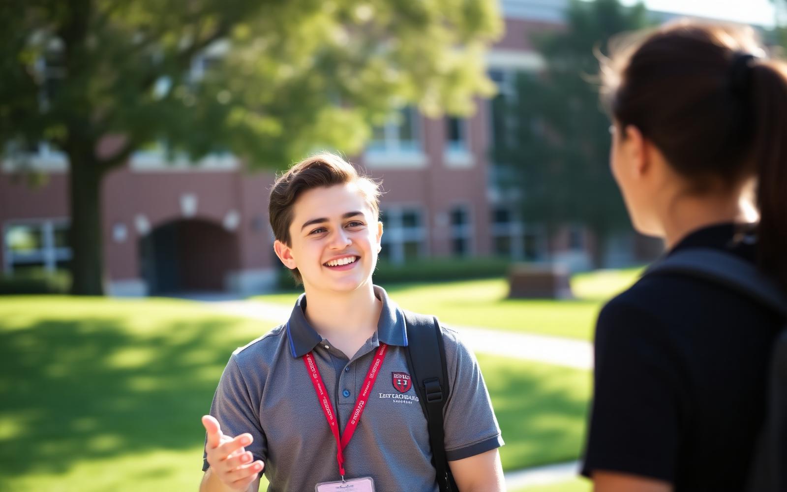 University student ambassador giving a campus tour to prospective students