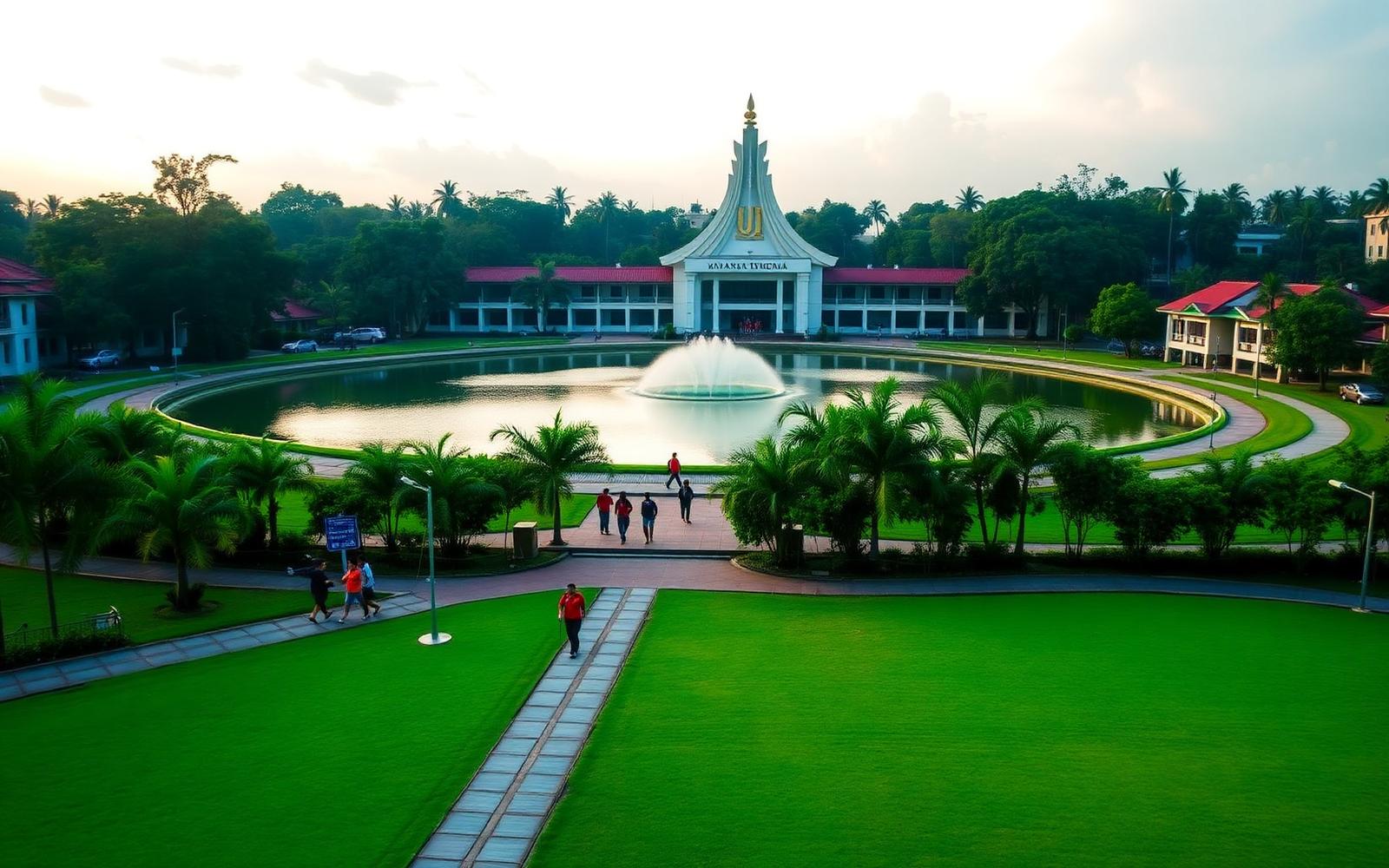 Universitas Indonesia Makara UI symbol with Danau Kenanga lake in Depok